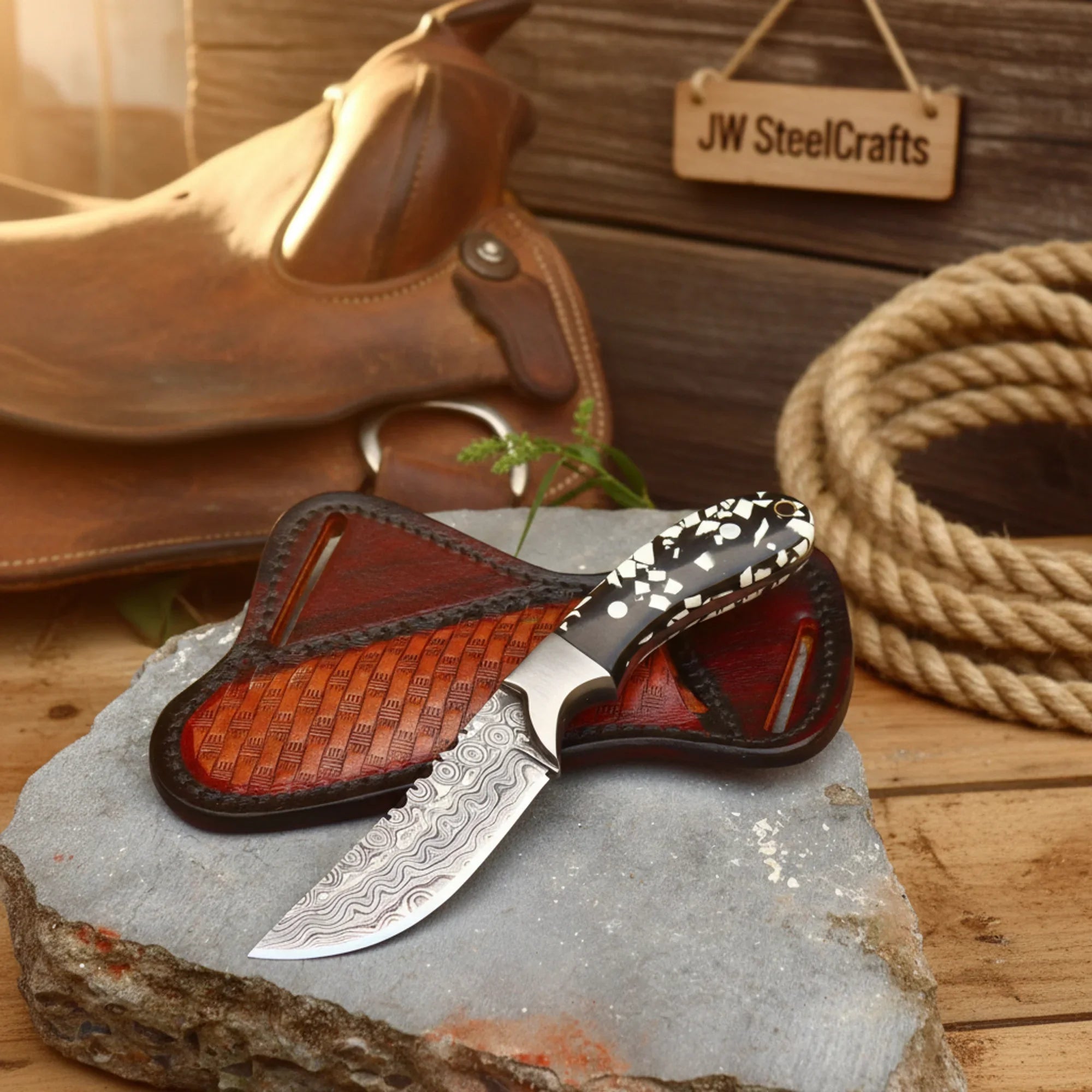 Buckhorn Trail Tracker Knife 10" Premium Hammered Damascus Stag Antler
