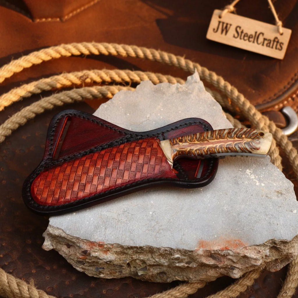 Ridgeline Stag Skinner Knife 8" Handmade Damascus Steel with Brass Bolster