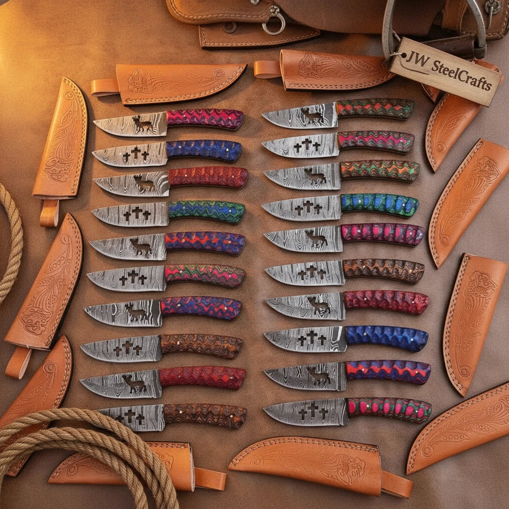 Trailrider Cowboy Blade 7" Handmade Damascus Multicolor Resin Handle