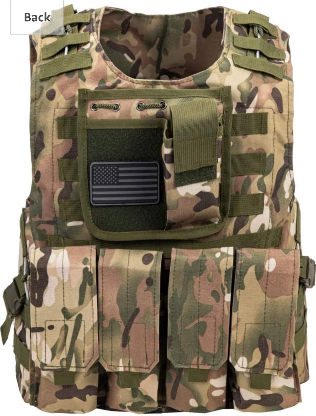 Airsoft Tactical Plate Carrier Vest with Free US Flag Patch, Mil Spec 1000D Nylon PALS Molle Modular w/ 4 Mag Pouches, Side Pouch, Chest Mag Pouch