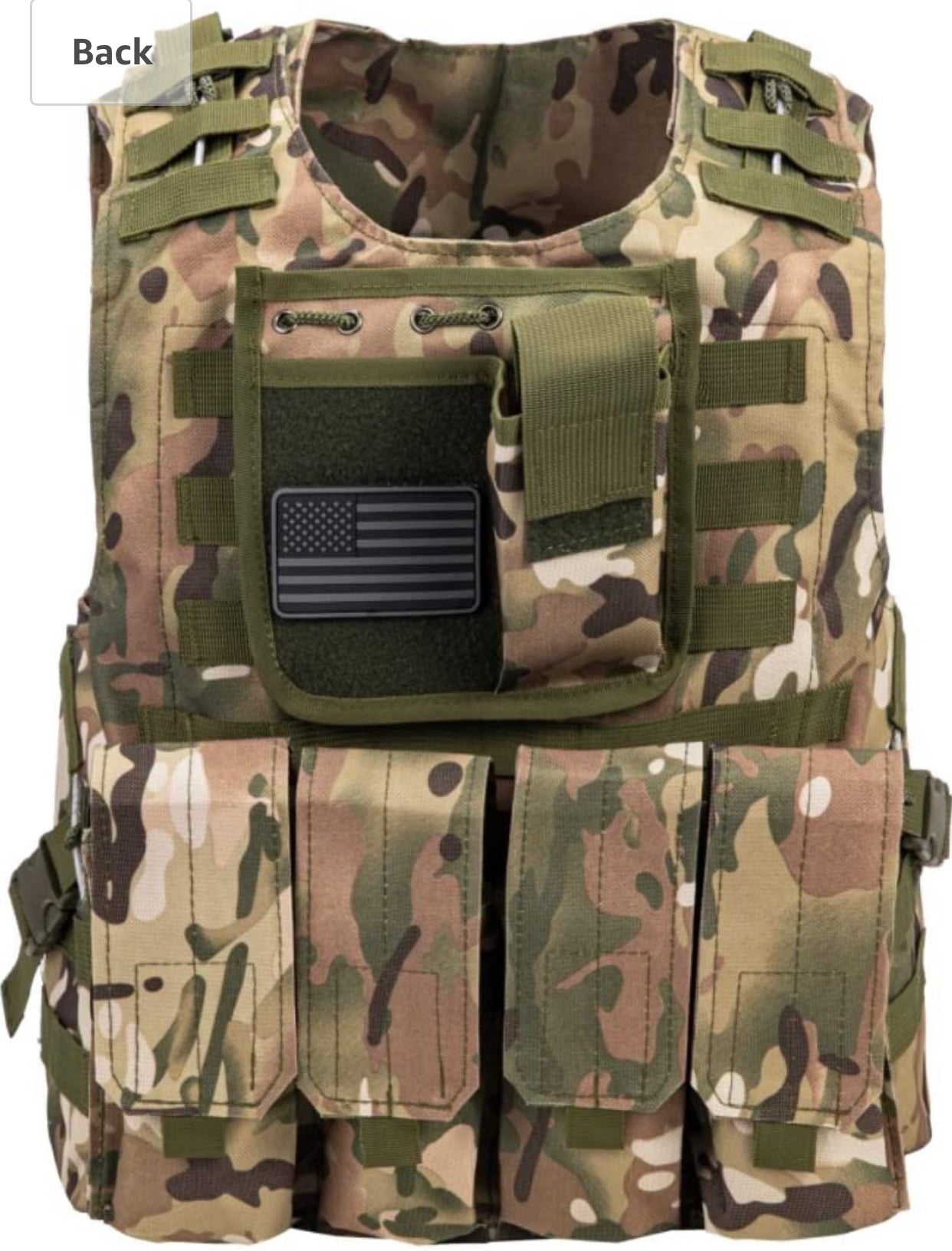 Airsoft Tactical Plate Carrier Vest with Free US Flag Patch, Mil Spec 1000D Nylon PALS Molle Modular w/ 4 Mag Pouches, Side Pouch, Chest Mag Pouch