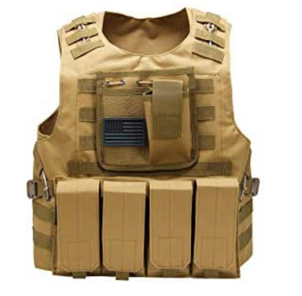 Airsoft Tactical Plate Carrier Vest with Free US Flag Patch, Mil Spec 1000D Nylon PALS Molle Modular w/ 4 Mag Pouches, Side Pouch, Chest Mag Pouch
