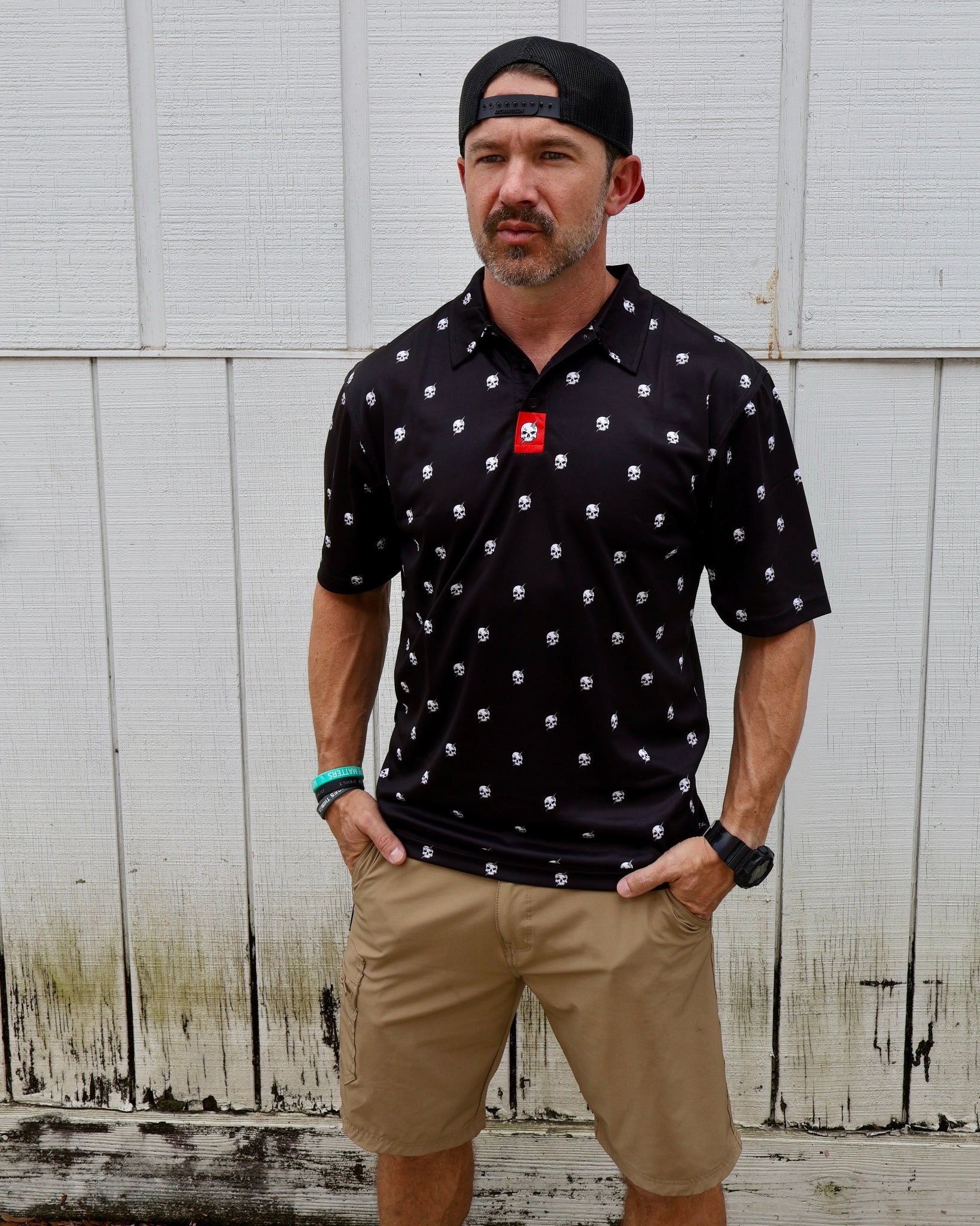 Bolt Skull Patterned Performance Polo