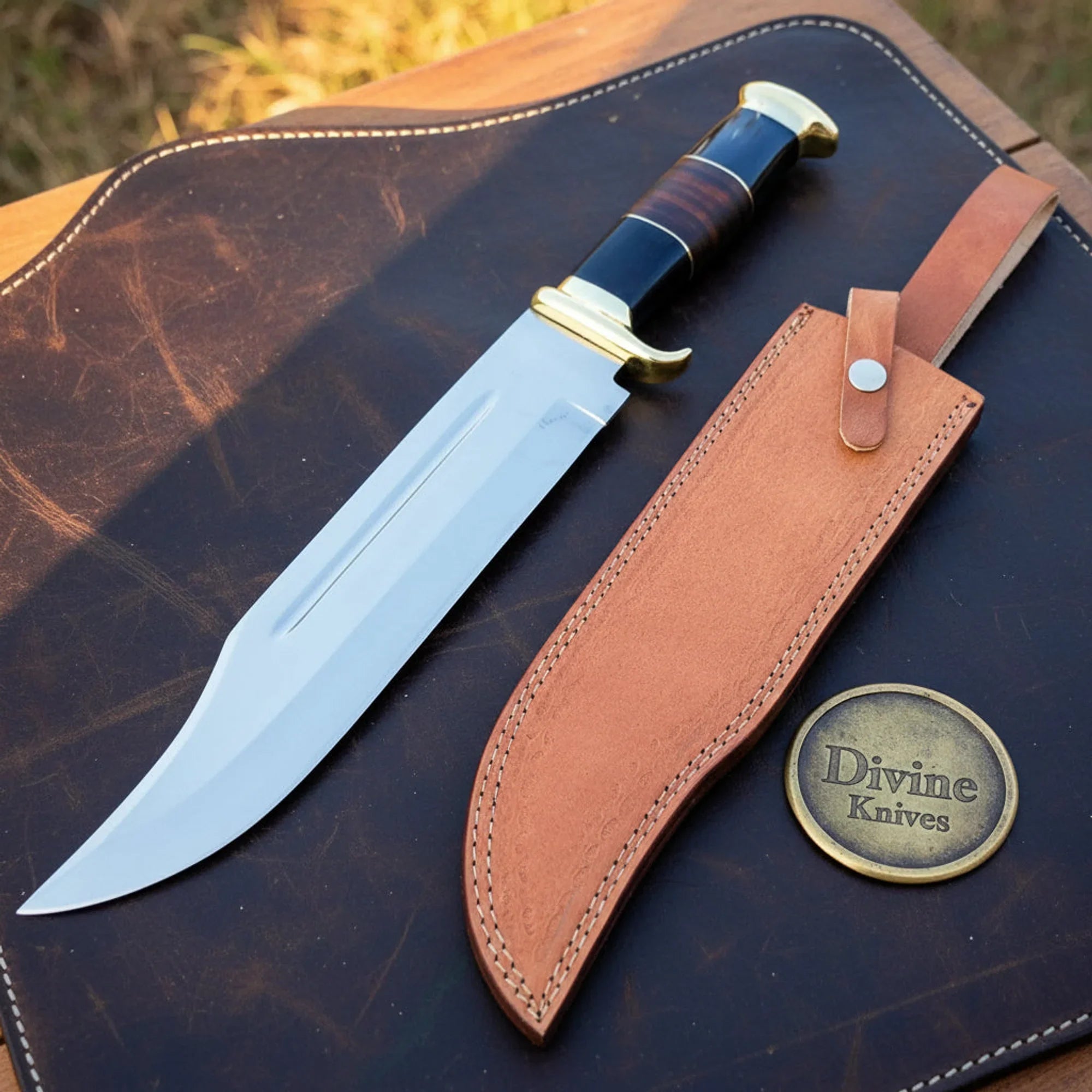 Stacked Leather Handle Dundee Bowie with Brass Fittings and Classic Form