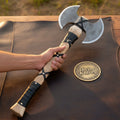 Double-Bit Medieval Warrior Axe with Antiqued Head and Leather-Wrapped