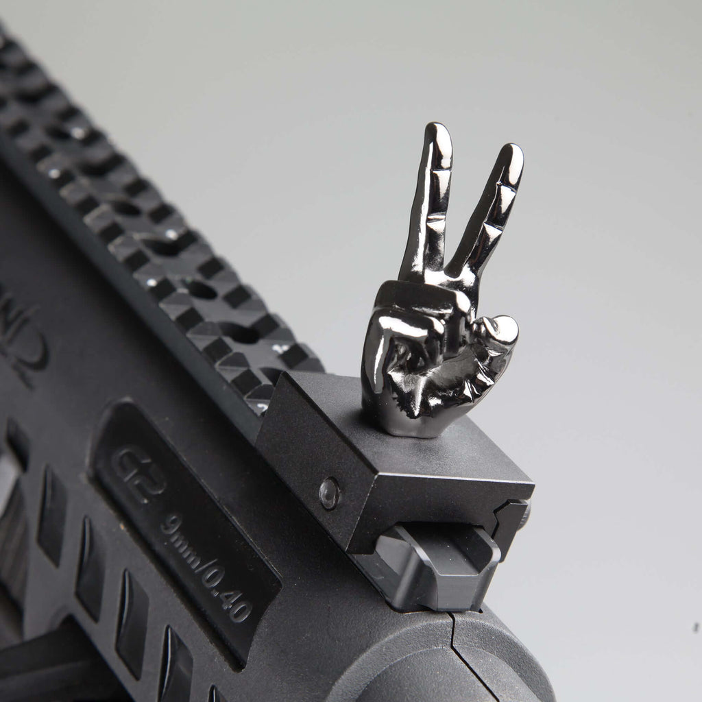 Gloss Tungsten Grey Color Novelty Finger Iron Sight Set - Straight (V Hand & Thumbs Up)