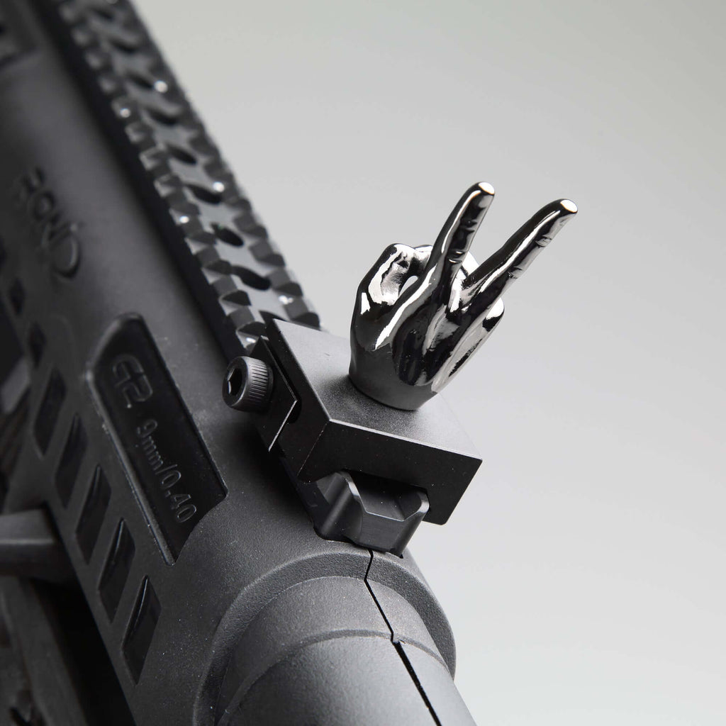 Gloss Tungsten Grey Color Novelty Finger Iron Sight Set - Straight (V Hand & Thumbs Up)