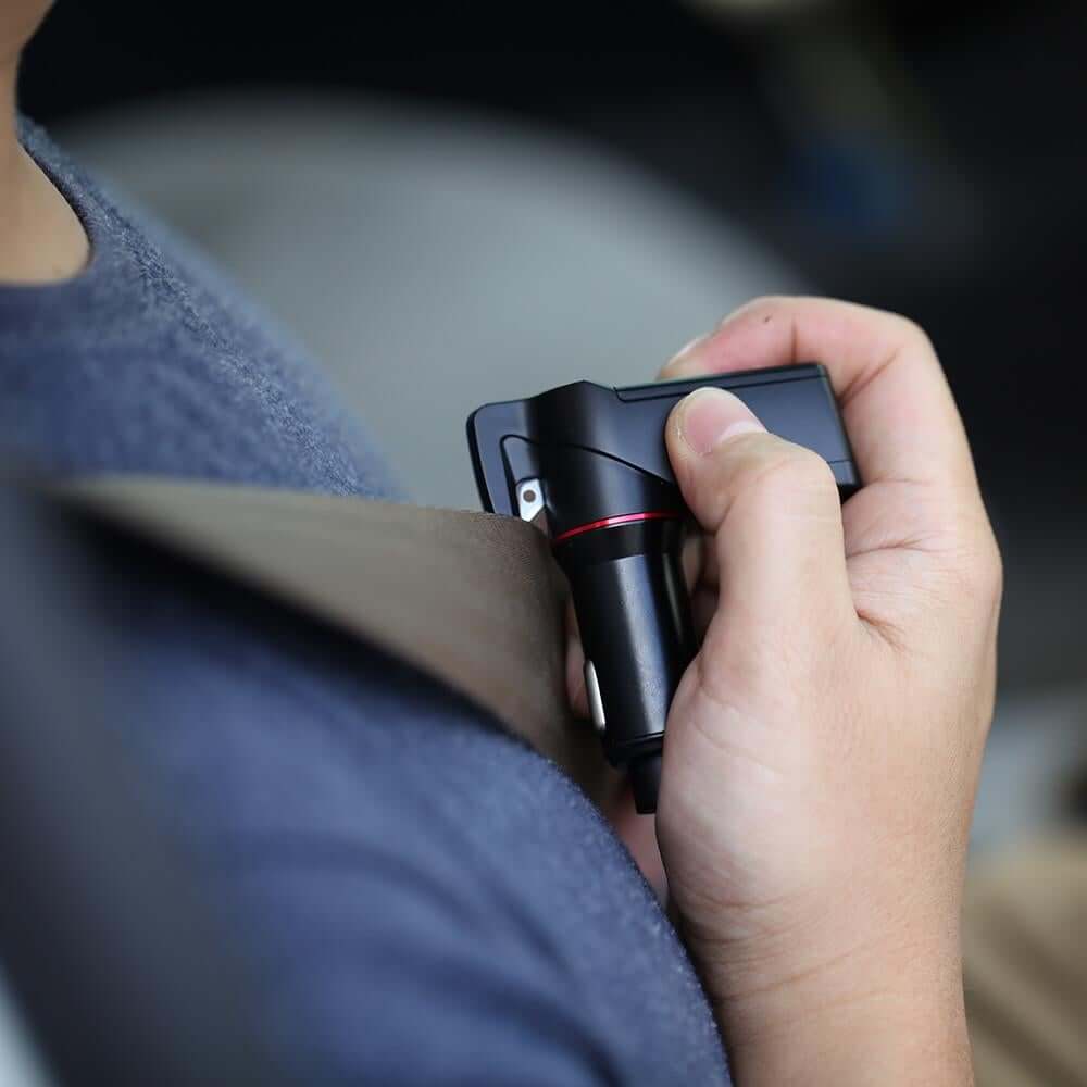 Stinger USB Car Charger Emergency Tool, Seatbelt Cutter, Spring-Loaded Car Window Breaker (White)
