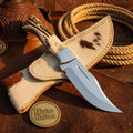 Mirror Polish Gut Hook Skinner Knife with Stag Handle and Brass Pins