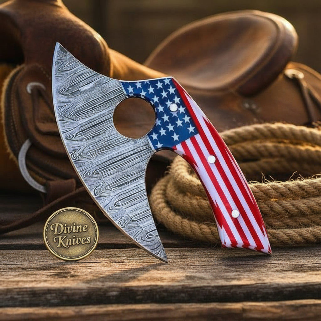 American Flag Viking Axe Head with Patterned Steel Blade for Display or Custom Builds