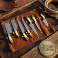 Bone Handle Caping Knife Set with Tooled Leather Roll Case