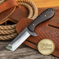 Tanto Style Utility Knife with Wood Handle and Flared Steel Guard