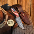 American Flag Handle Skinner Knife with Patterned Steel Blade