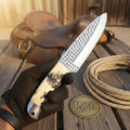 Textured Blade Hunting Knife with Engraved Bone Handle