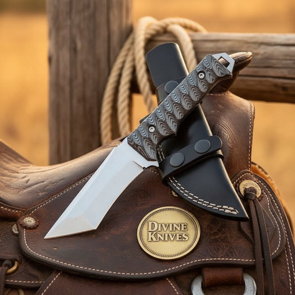 Upswept D2 Tanto Knife with Textured Handle