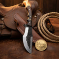 Big Belly Tracker Knife with Spine Gut Hook and Wood Handle