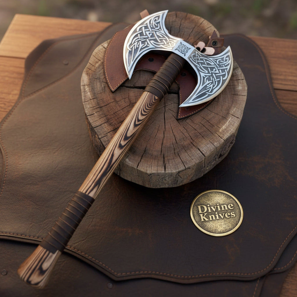 Berserker Double Headed Axe with Etched Knotwork