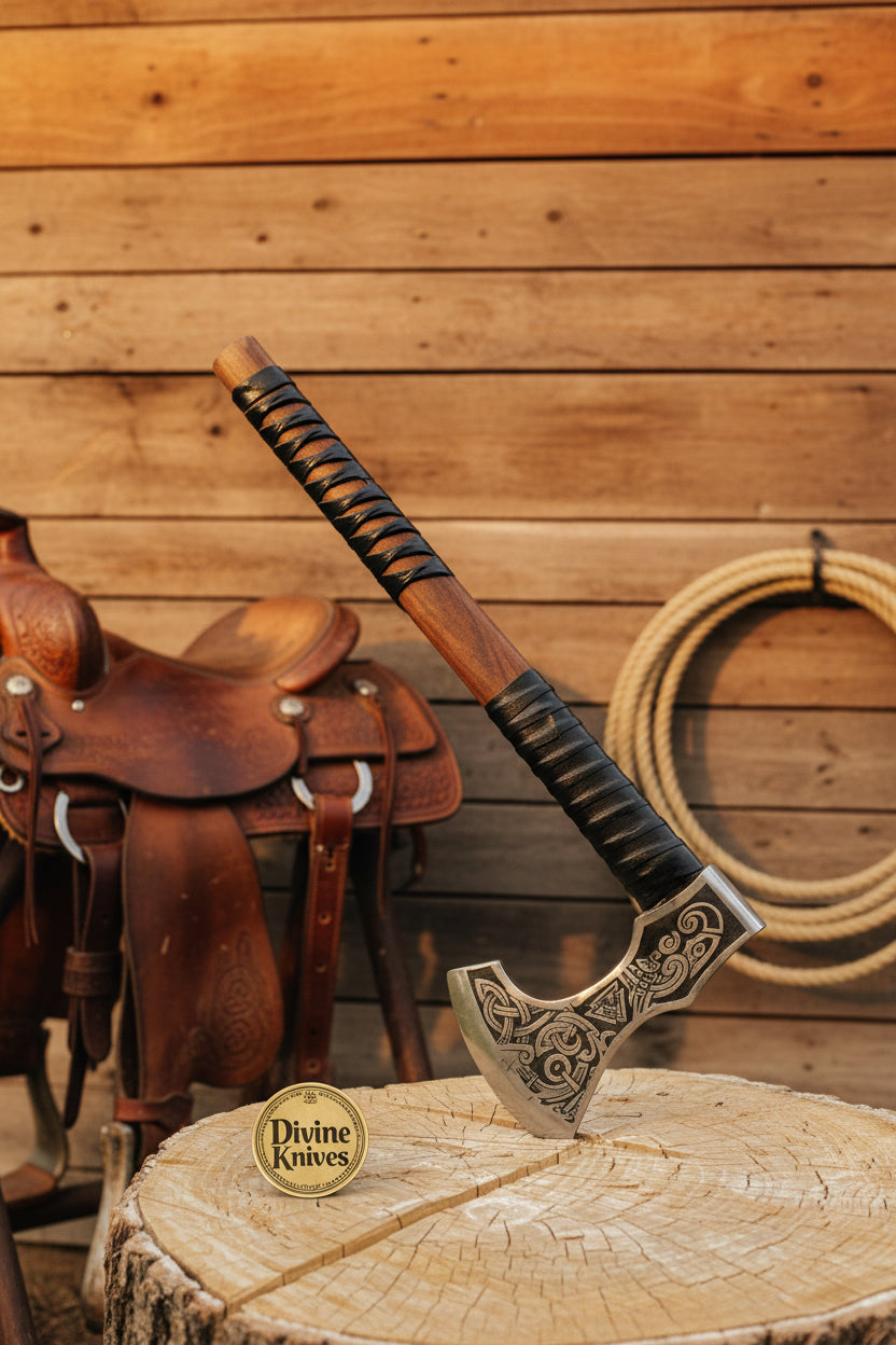 Engraved Skeggøx Bearded Axe with Zoomorphic Knotwork
