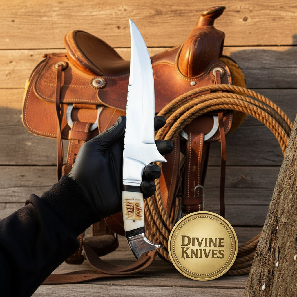 D2 Steel Wildcat Bowie with Bolstered Grip and Bone Insert Handle