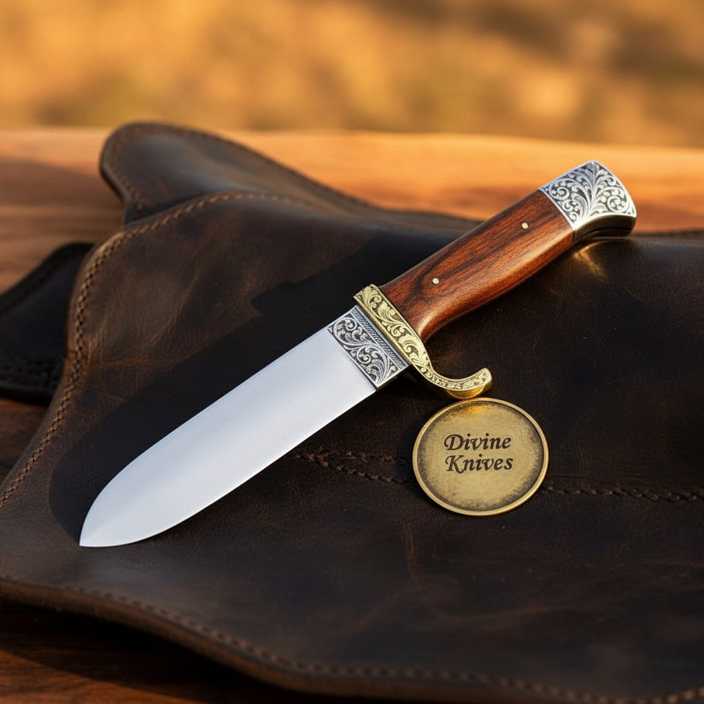Ornate Filigree Spear-Point Hunter with Engraved Bolster & Brass Guard