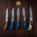 5-Piece Folding Pocket Knife Set with Mixed Wood, Resin, and Stag Handles