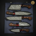 4-Piece Chef Knife Set with Wood Handles and Red Resin Accents