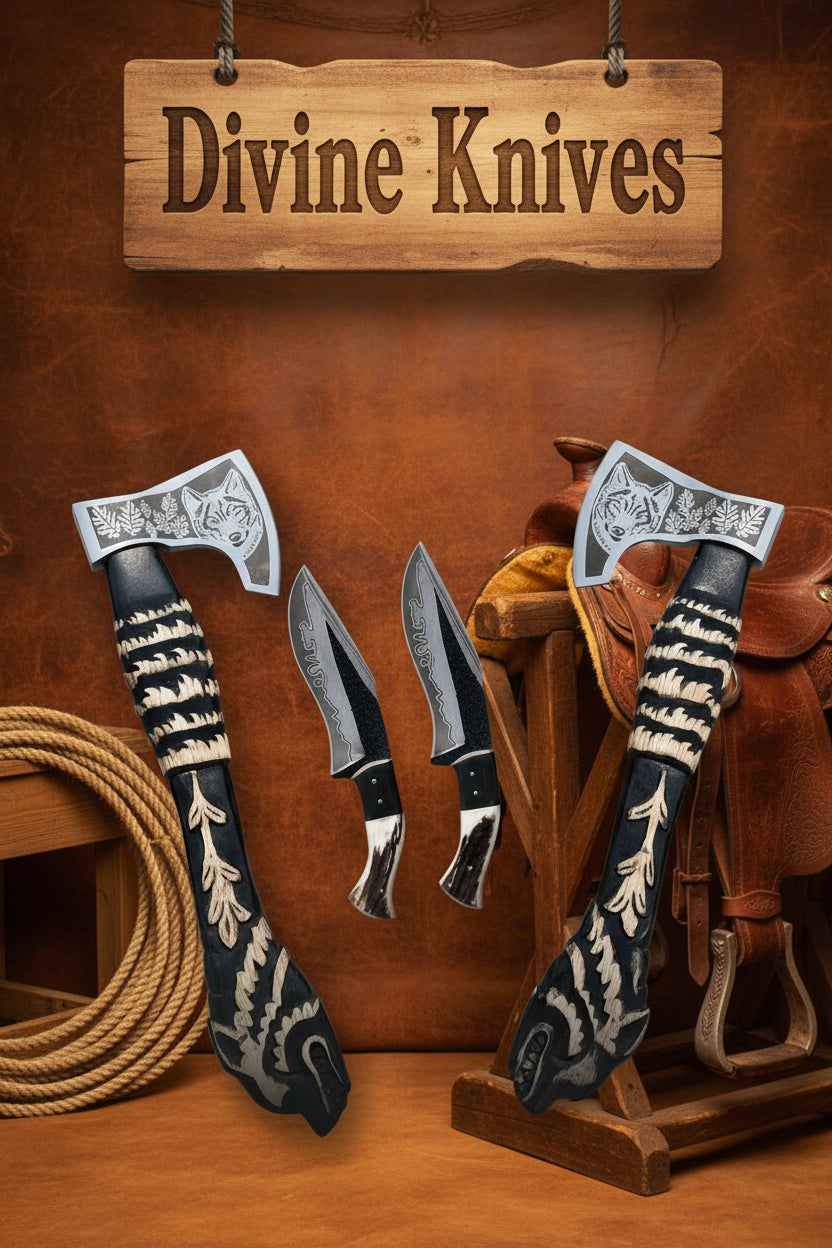 Wolf Engraved Axe and Skinner Knife Combo Set