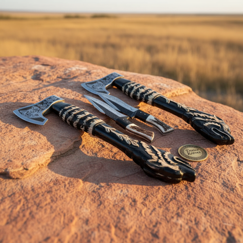 Wolf Engraved Axe and Skinner Knife Combo Set