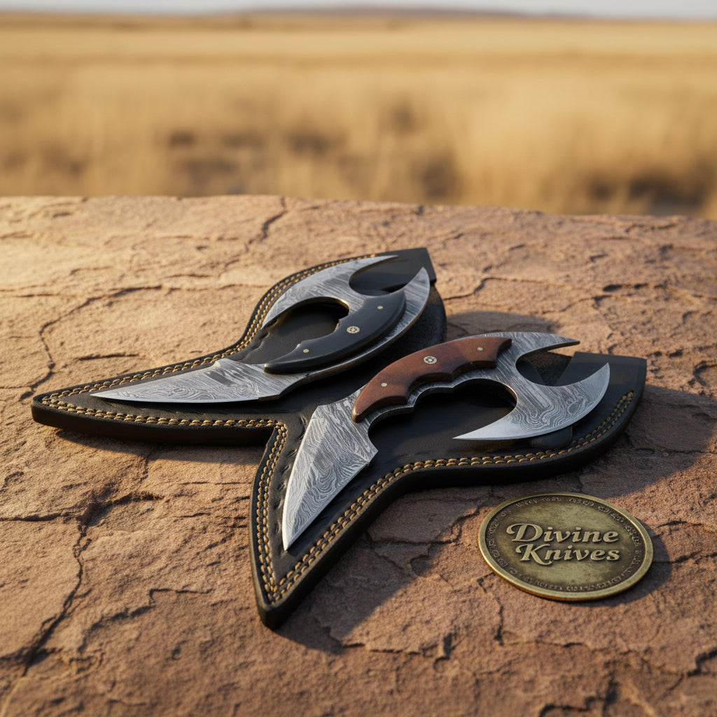 Butterfly Wing Double Blade Knife with Wood Handle Inserts