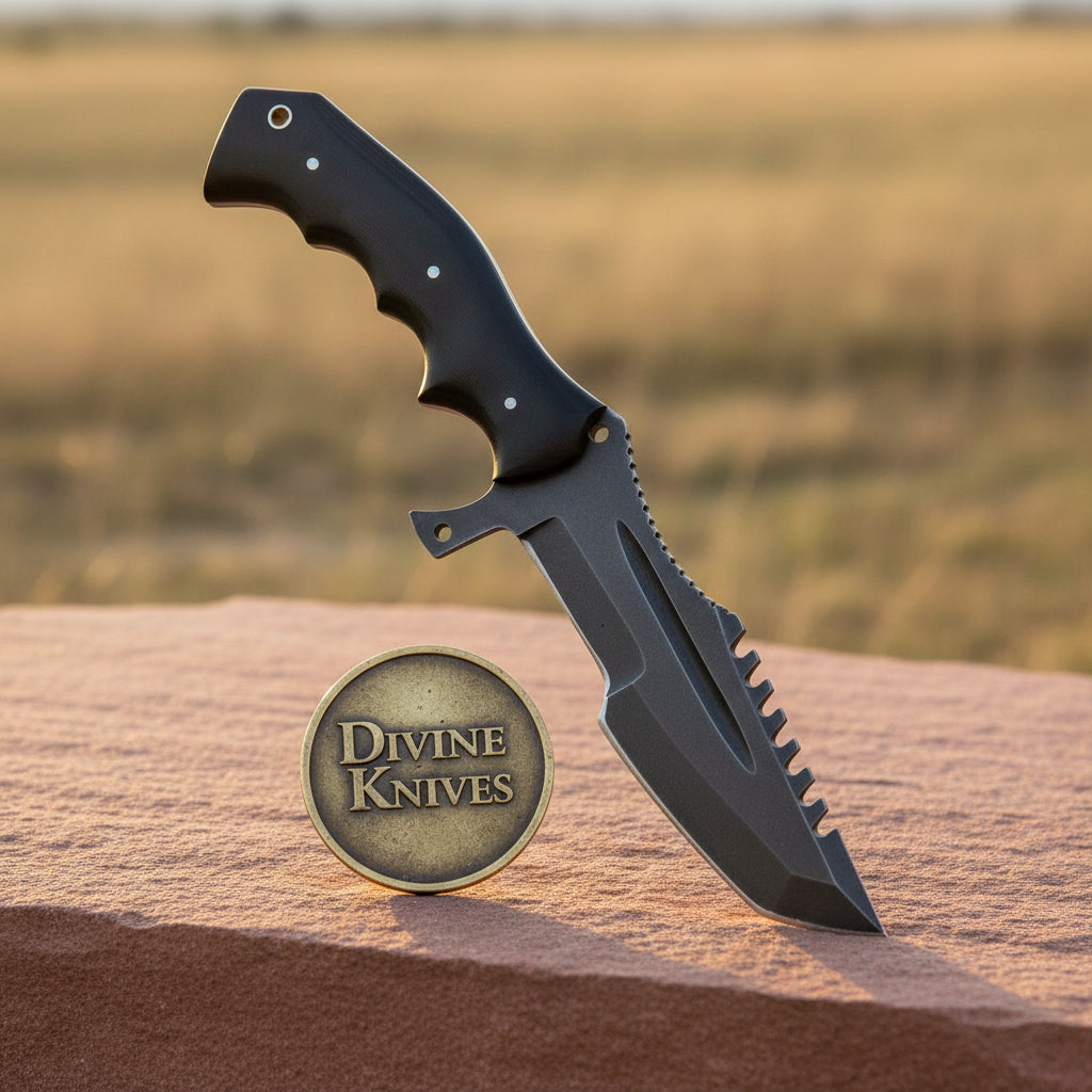 Serrated Spine Tracker Knife with Finger Groove Handle