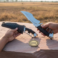 Knuckle Guard Tactical Knife with Croc-Embossed Leather Sheath