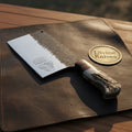 Stag Handle Meat Cleaver with Hammered Blade and Skull Artwork
