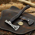 Skull Etched Belt Axe with Textured Wood Handle