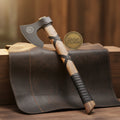 Norse Symbol Viking Axe with Leather Wrapped Wood Handle