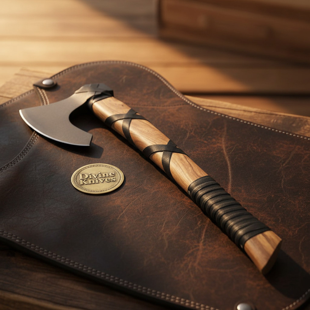 Norse Symbol Viking Axe with Leather Wrapped Wood Handle