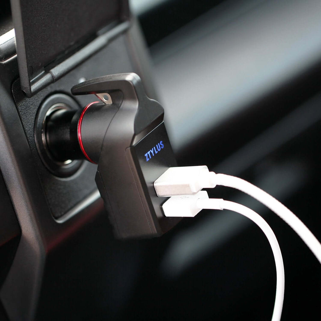 Stinger USB Car Charger Emergency Tool, Seatbelt Cutter, Spring-Loaded Car Window Breaker (White)