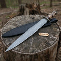 Double Edge Damascus Steel Knife with Stag Horn Handle