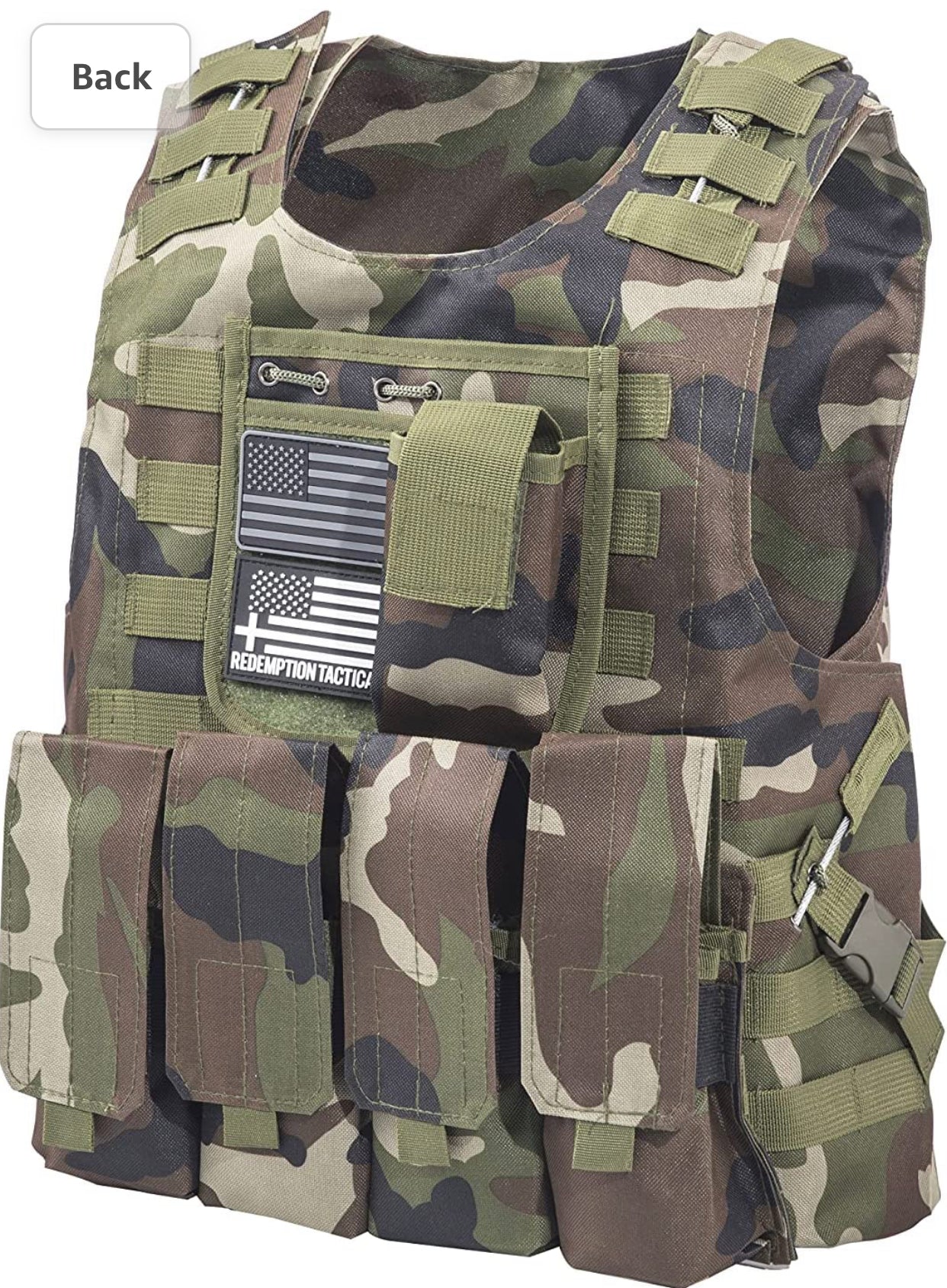 Airsoft Tactical Plate Carrier Vest with Free US Flag Patch, Mil Spec 1000D Nylon PALS Molle Modular w/ 4 Mag Pouches, Side Pouch, Chest Mag Pouch