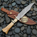 Damascus Bowie Knife with Pakkawood Handle – Handcrafted Collectible with Brass Guard