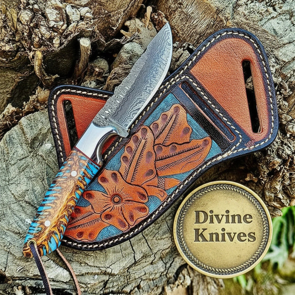 Bone Handle Damascus Cowboy Bull Cutter Knife