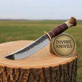 Cowboy Hunting Knife with Turquoise Handle – Handcrafted Skinner with Crossdraw Sheath
