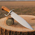 Forged Hunting Knife with Stacked Leather Handle – Handcrafted Skinner with Stag Pommel