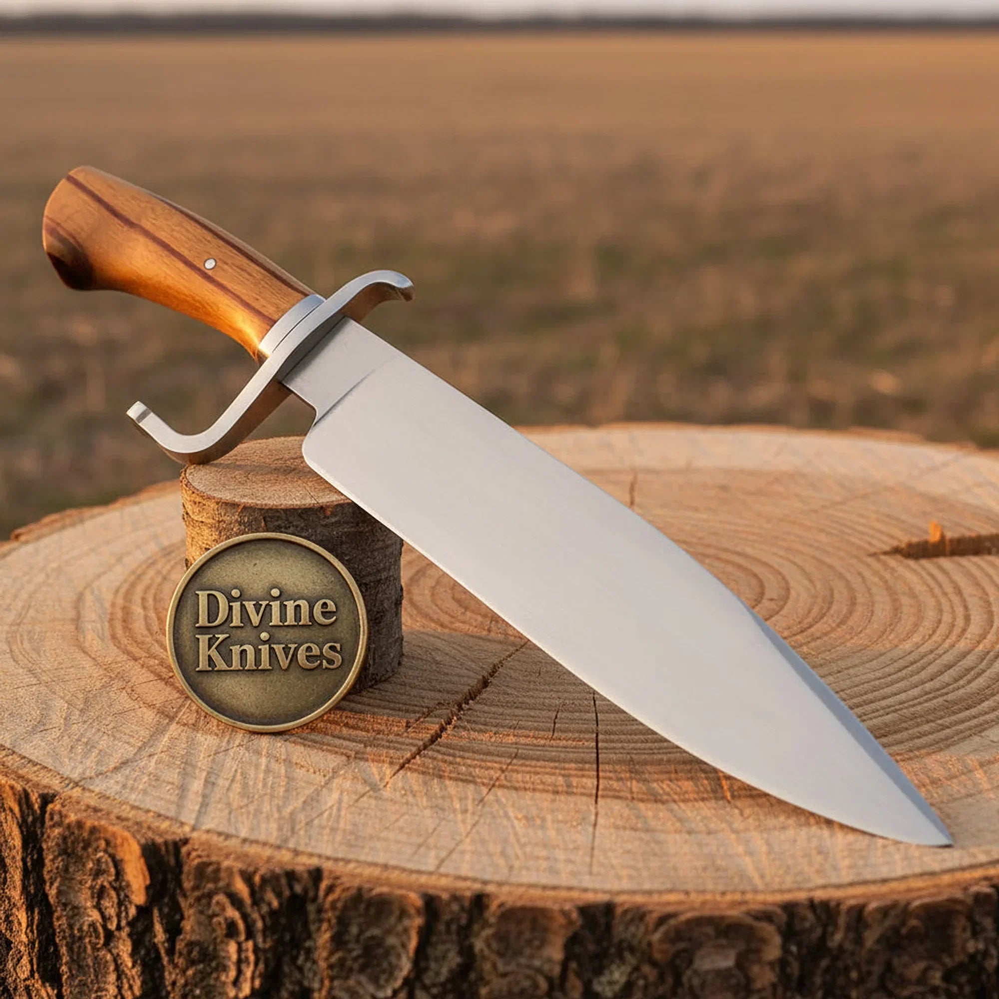 Forged Hunting Knife with Stacked Leather Handle – Handcrafted Skinner with Stag Pommel