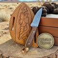 Blue Handle Damascus Bull Cutter Knife for Outdoor Use
