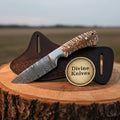 Marbled Handle Damascus Cowboy Knife with Crossdraw Sheath