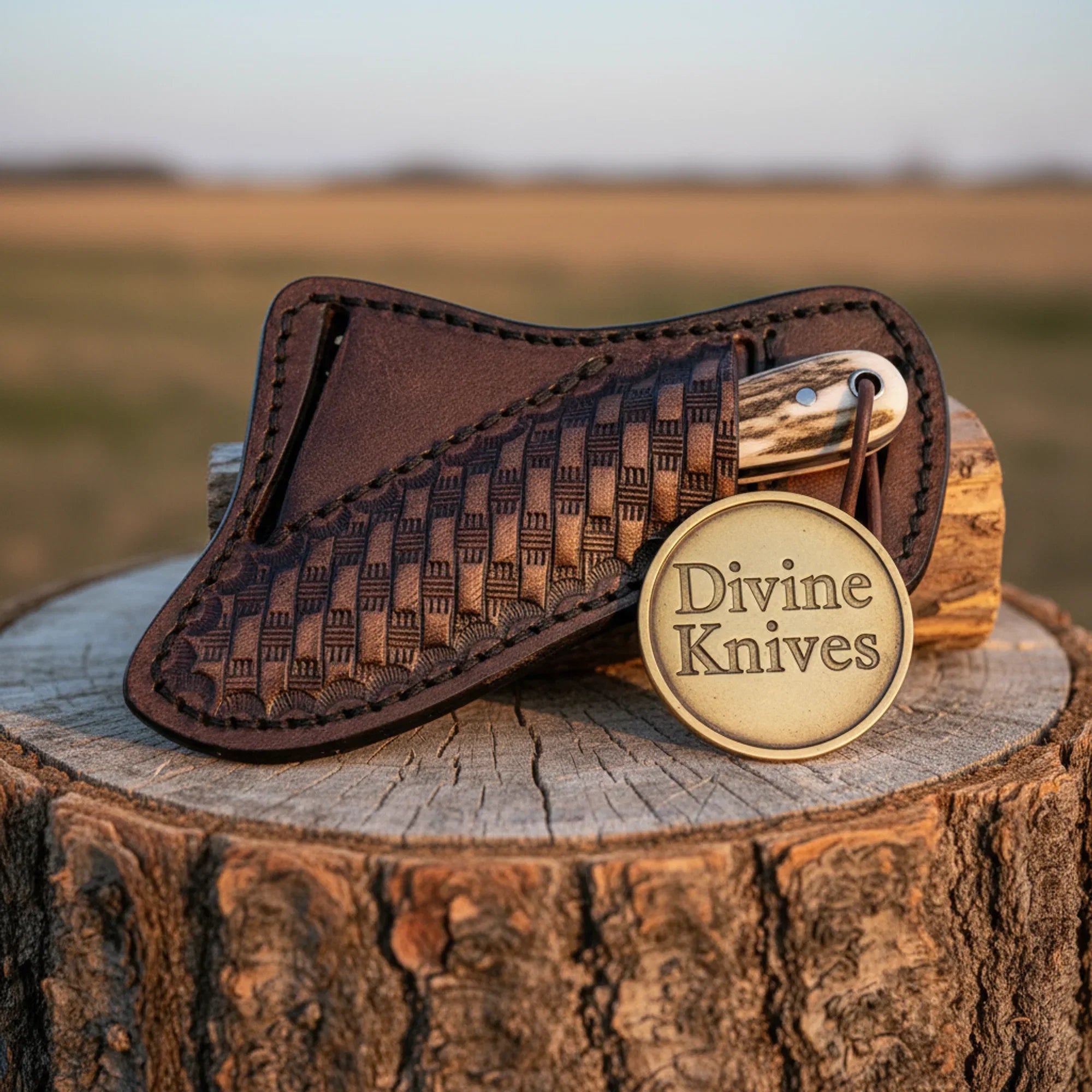 Stag Antler Damascus Bowie Knife with Belt Sheath – Handcrafted Hunting & Collector's Knife