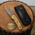 Hand Engraved Brass Handle Damascus Folding Knife for Collectors