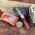 Red and Black Pakka Wood Damascus Folding Knife for Outdoor Use