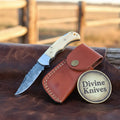 Damascus Skinner Knife with Camel Bone Handle and Leather Sheath