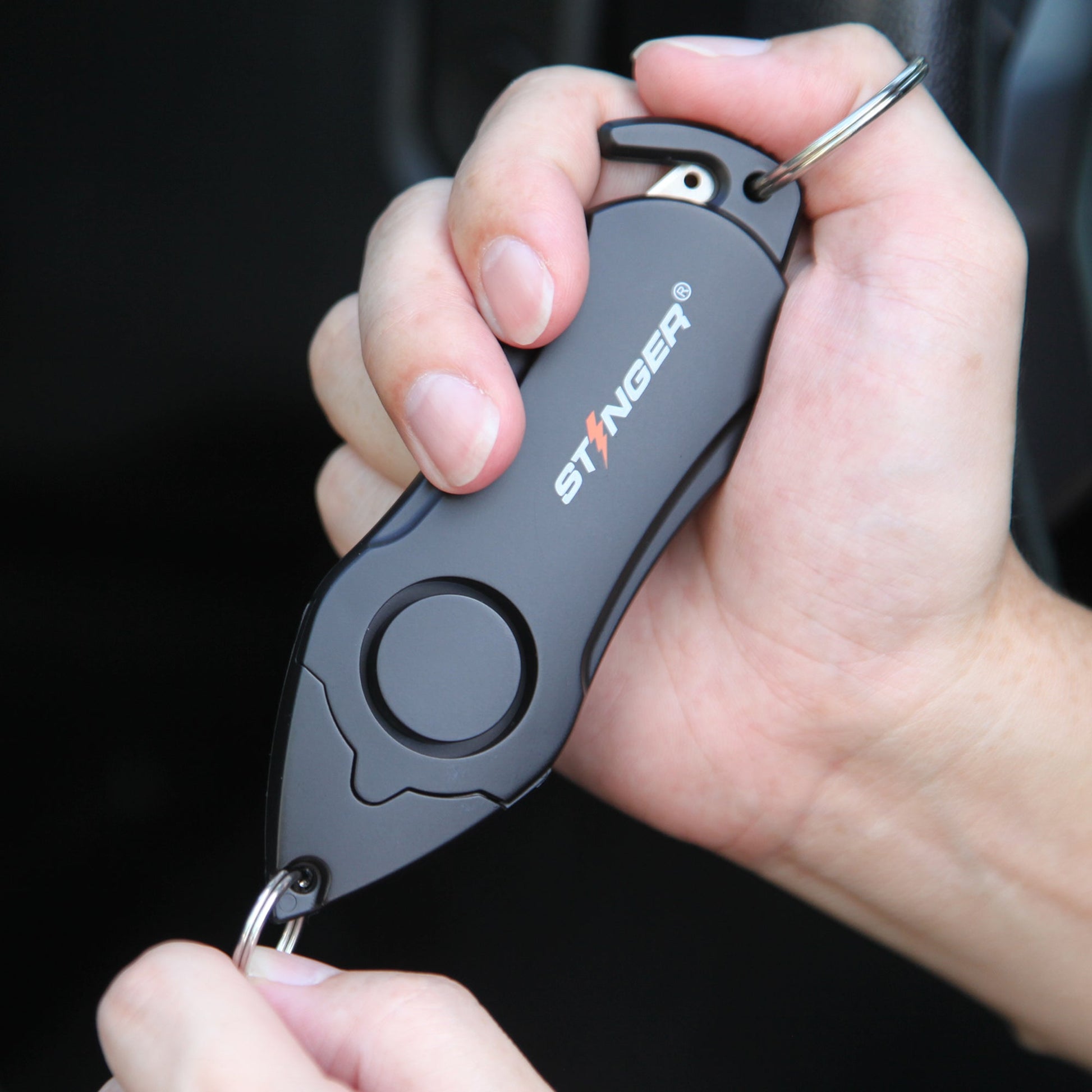 Personal Alarm Keychain Set: Safety Panic Alarm Siren, Seatbelt Cutter, Car Window Breaker, Wristlet Keychain, Contactless Key Tool, Pocket Flashlight (Green Marble)